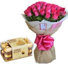 24 Pink Roses bouquet and Box of Ferrero Rocher Chocolates 24 Pink Roses bouquet and Box of Ferrero Rocher Chocolates