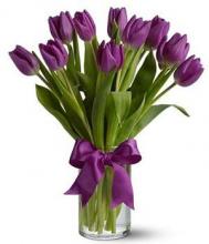 10 Purple Tulips in a Vase
