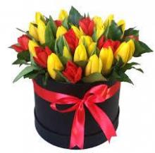 30 Red Yellow Tulips in Box